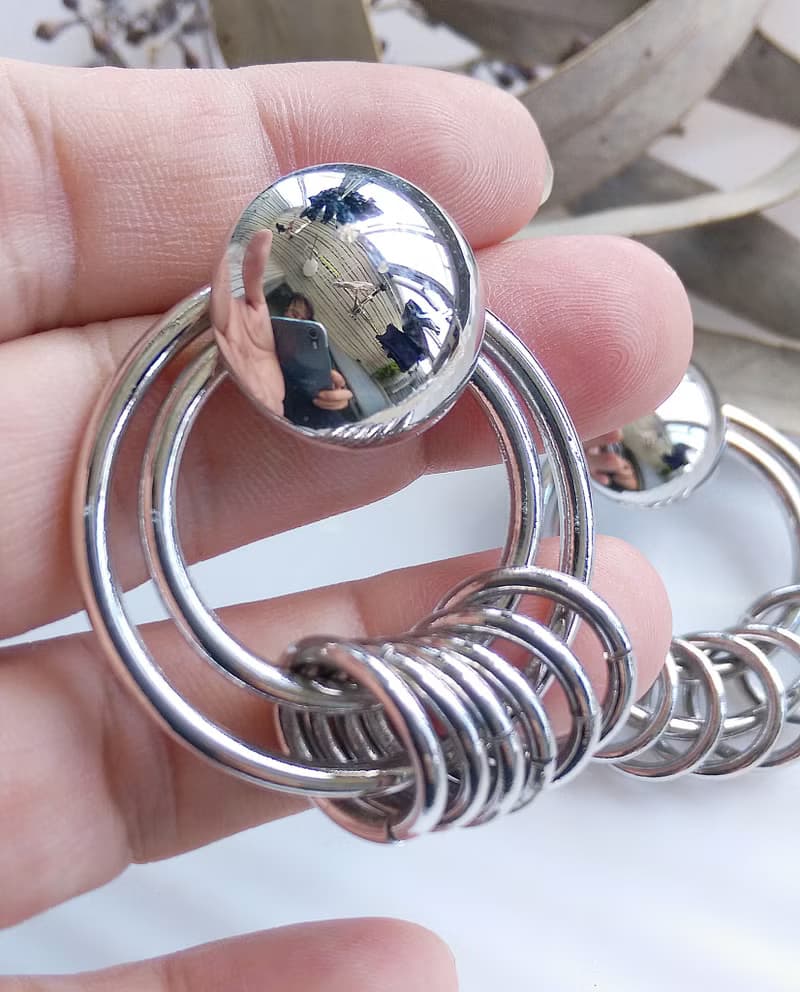 Vintage Jewelry 西洋古董飾品 銀色調 經典 個性環圈 針式耳環
