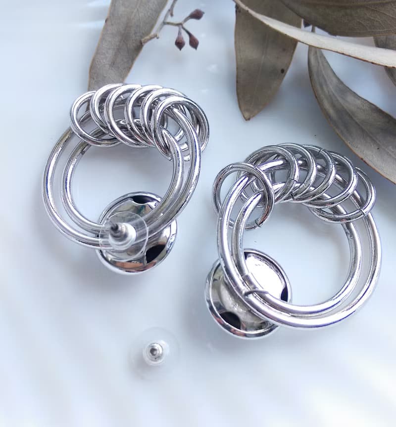 Vintage Jewelry 西洋古董飾品 銀色調 經典 個性環圈 針式耳環