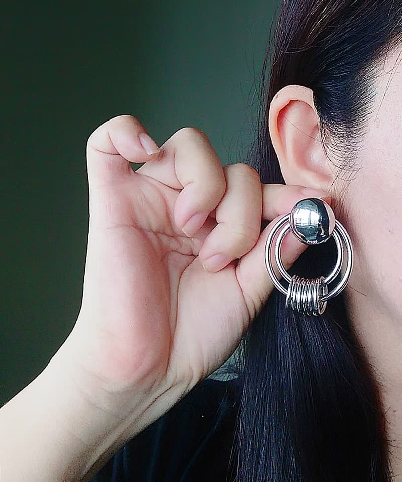 Vintage Jewelry 西洋古董飾品 銀色調 經典 個性環圈 針式耳環
