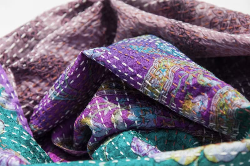 刺繡絲巾/絲綢刺繡圍巾/手縫紗麗線絲巾/印度絲綢刺繡圍巾-漸層花
