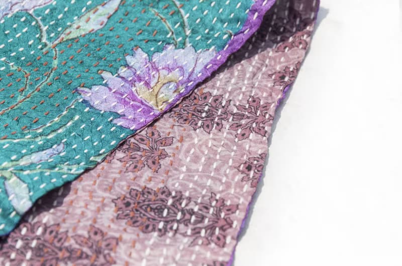 刺繡絲巾/絲綢刺繡圍巾/手縫紗麗線絲巾/印度絲綢刺繡圍巾-漸層花