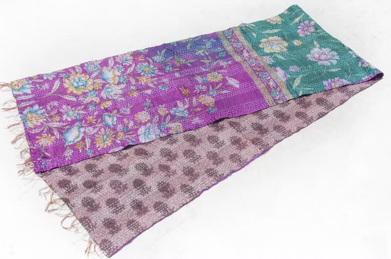 刺繡絲巾/絲綢刺繡圍巾/手縫紗麗線絲巾/印度絲綢刺繡圍巾-漸層花