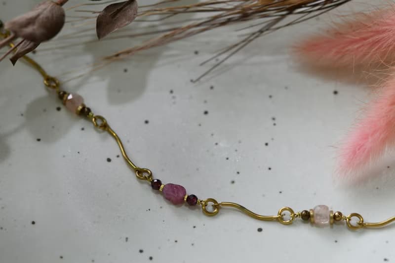 幾何系列 NO.4│紅碧璽x太陽石x黃銅│黃銅手鍊