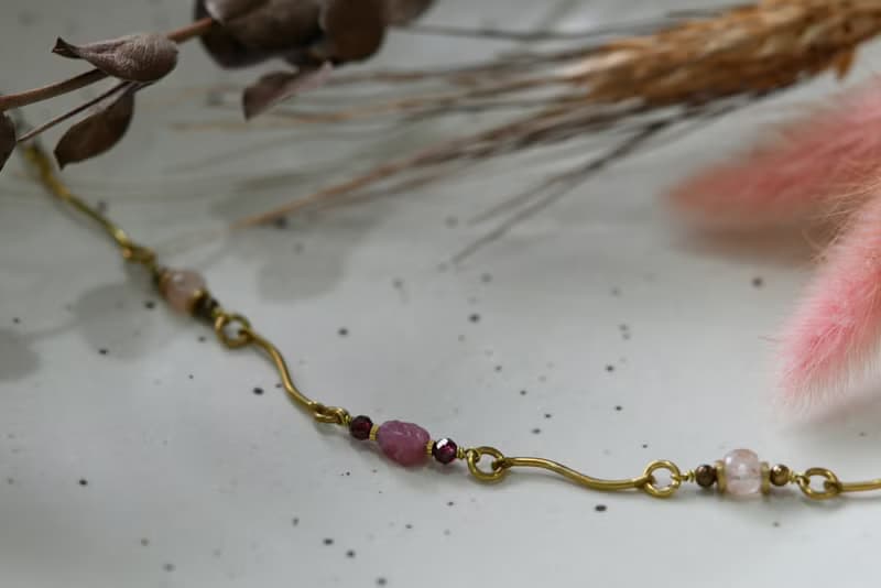 幾何系列 NO.4│紅碧璽x太陽石x黃銅│黃銅手鍊