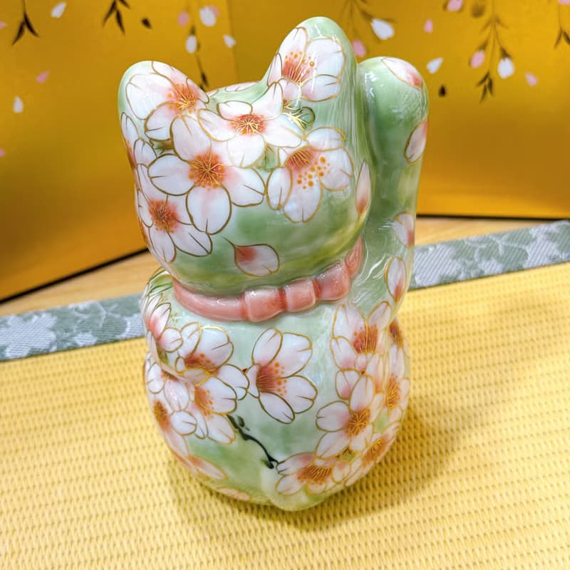 【織櫻映翠】日本清水燒招財貓 | 織部櫻