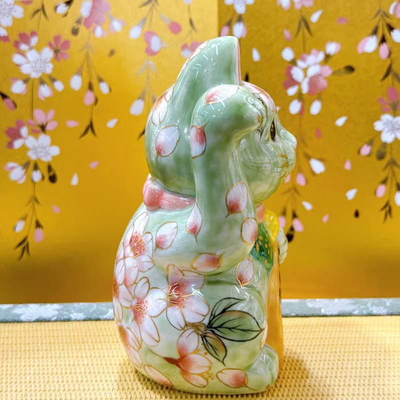 【織櫻映翠】日本清水燒招財貓 | 織部櫻