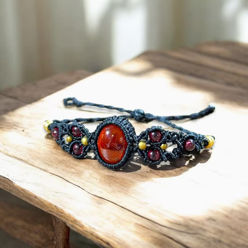 Crystoria Stone | Macrame | 南美蠟線 | 手鍊 | 紅瑪瑙