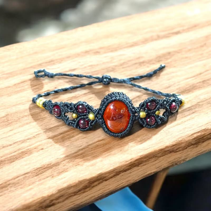 Crystoria Stone | Macrame | 南美蠟線 | 手鍊 | 紅瑪瑙