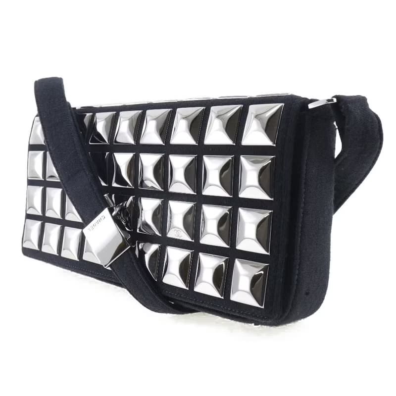【日本直送】シャネル CHANEL チョコバー ショルダーバッグ アイスキューブ コットン 黒 レディース【中古】