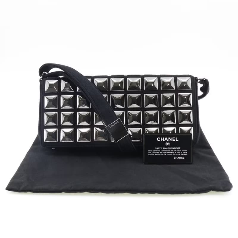 【日本直送】シャネル CHANEL チョコバー ショルダーバッグ アイスキューブ コットン 黒 レディース【中古】