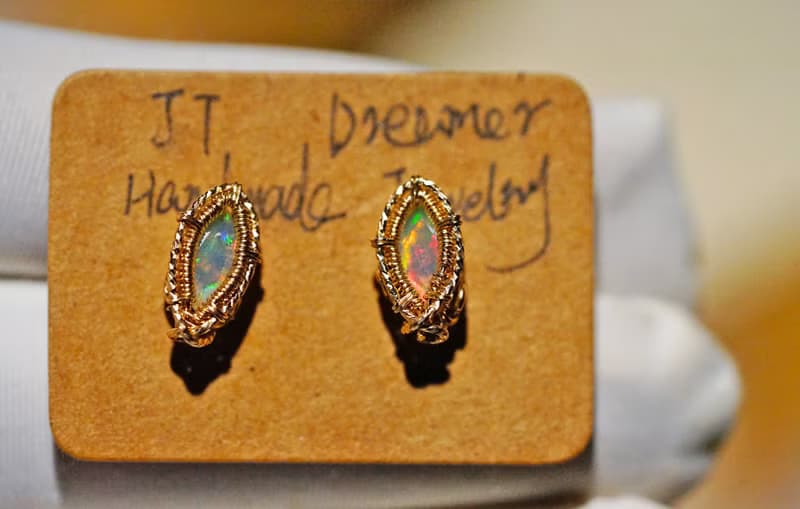 純手工進口14K包金線繞制水歐泊耳釘