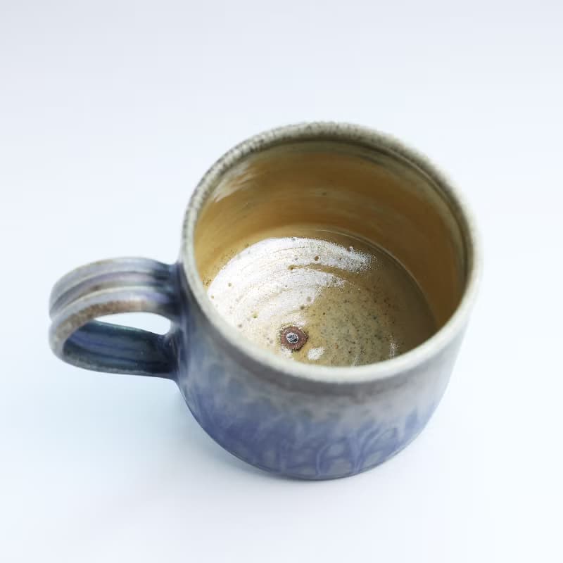 明芽窯 | 柴燒灰藍流釉把杯 咖啡杯 馬克杯 藍 陶杯 拿鐵杯 H10