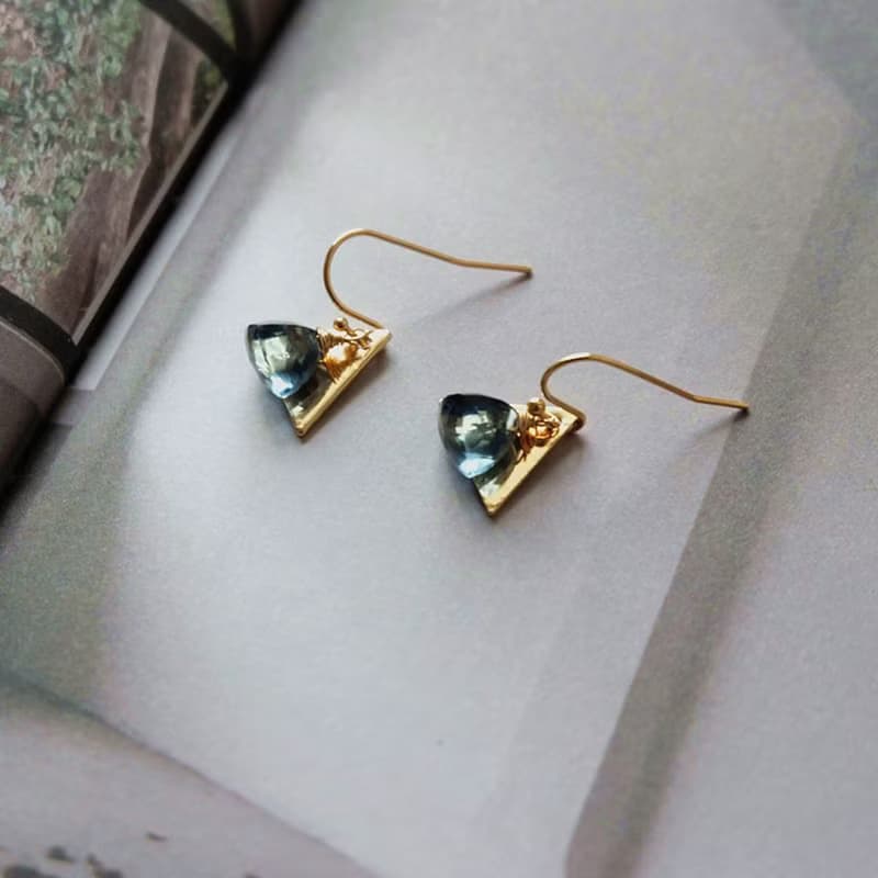 HiOnion原創法式復古簡約14K包金耳環石英石水晶耳環夏天簡約耳夾