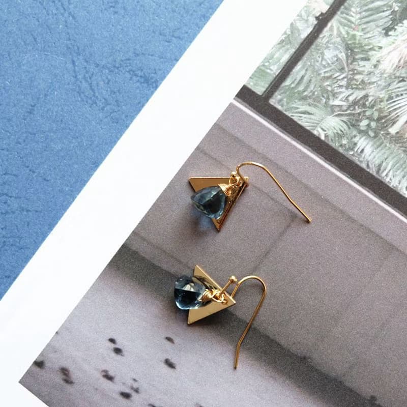 HiOnion原創法式復古簡約14K包金耳環石英石水晶耳環夏天簡約耳夾