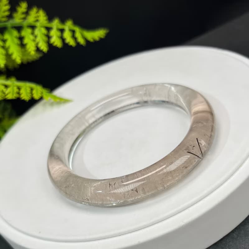 精品 茶晶黑髪晶共生手鐲 55+MM 冰透星光閃片圓條 友誼信任美好