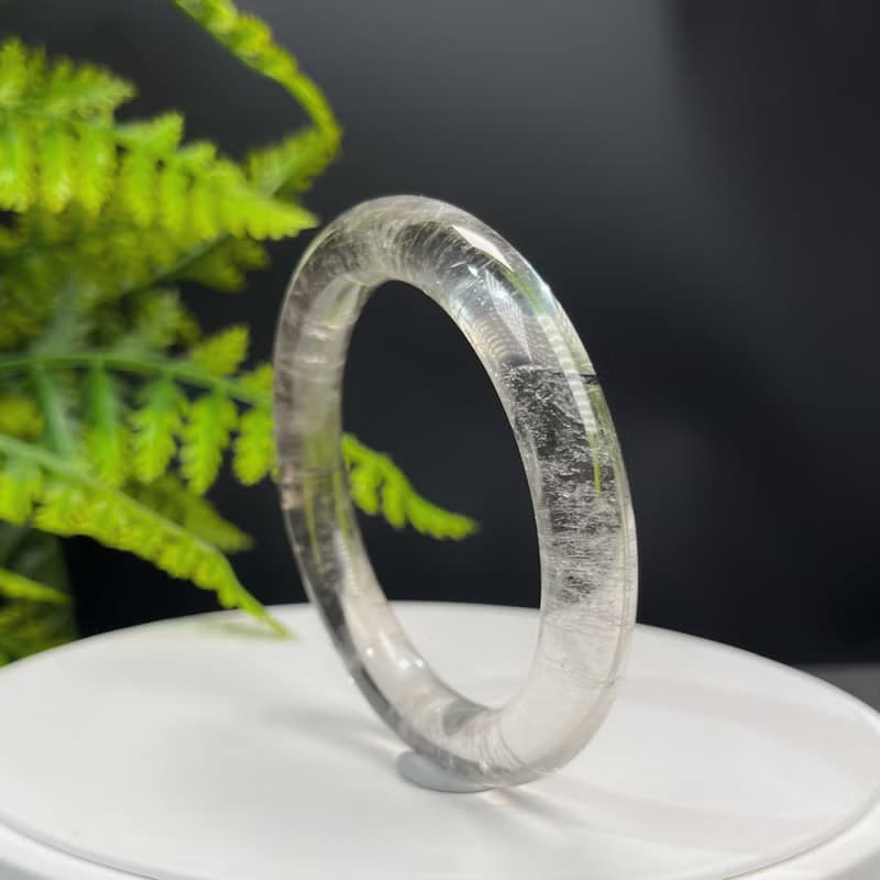 精品 茶晶黑髪晶共生手鐲 55+MM 冰透星光閃片圓條 友誼信任美好