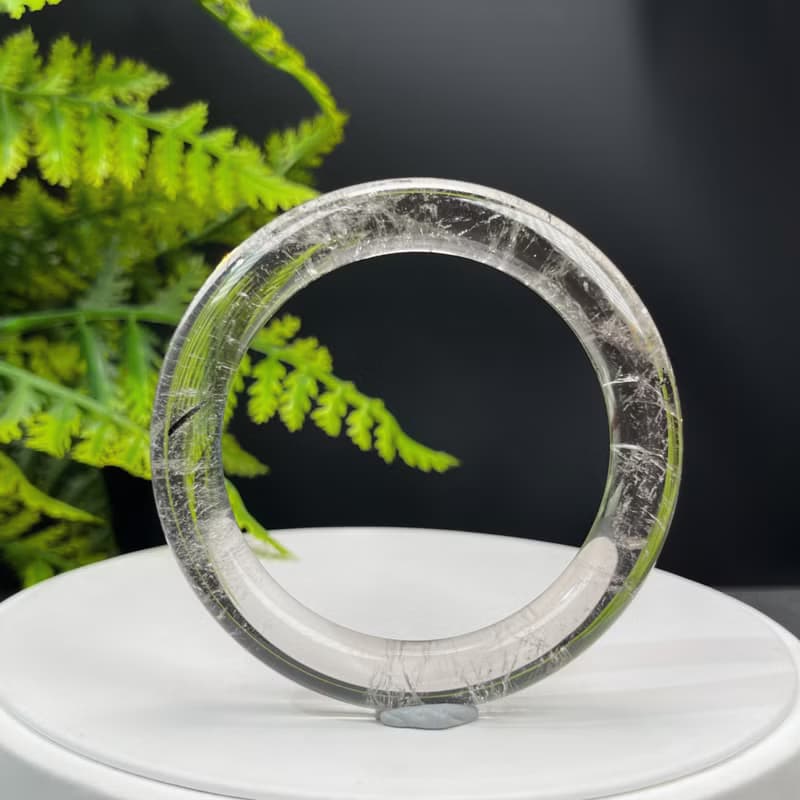 精品 茶晶黑髪晶共生手鐲 55+MM 冰透星光閃片圓條 友誼信任美好