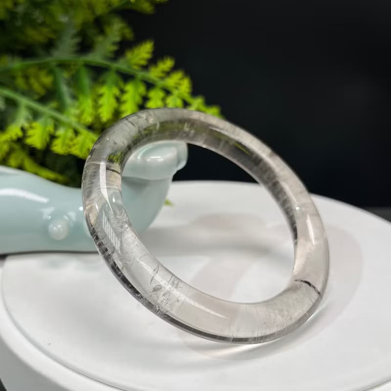 精品 茶晶黑髪晶共生手鐲 55+MM 冰透星光閃片圓條 友誼信任美好