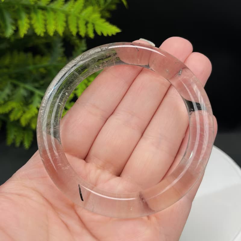 精品 茶晶黑髪晶共生手鐲 55+MM 冰透星光閃片圓條 友誼信任美好