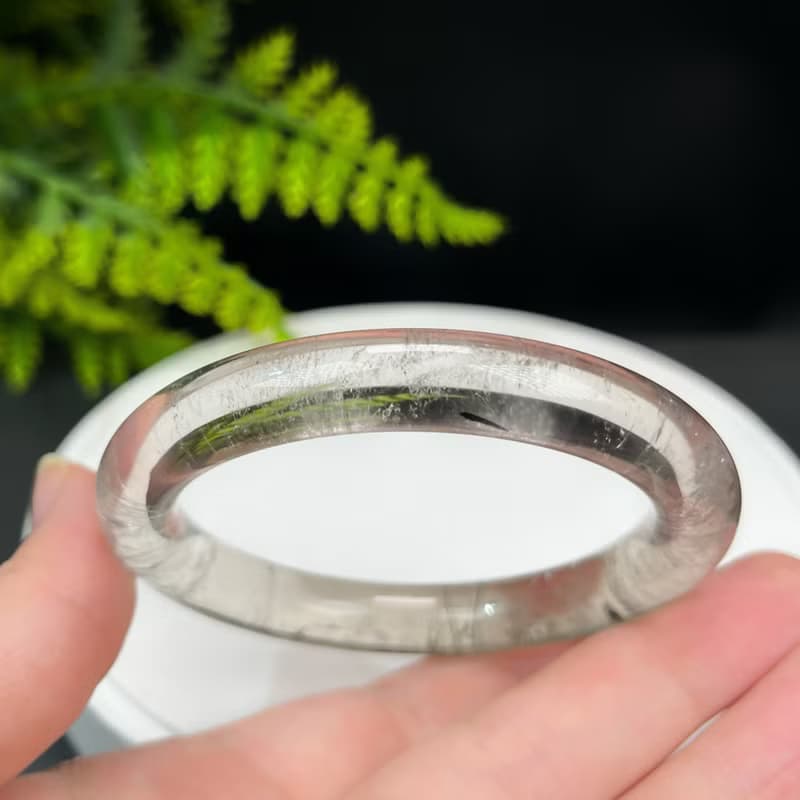 精品 茶晶黑髪晶共生手鐲 55+MM 冰透星光閃片圓條 友誼信任美好