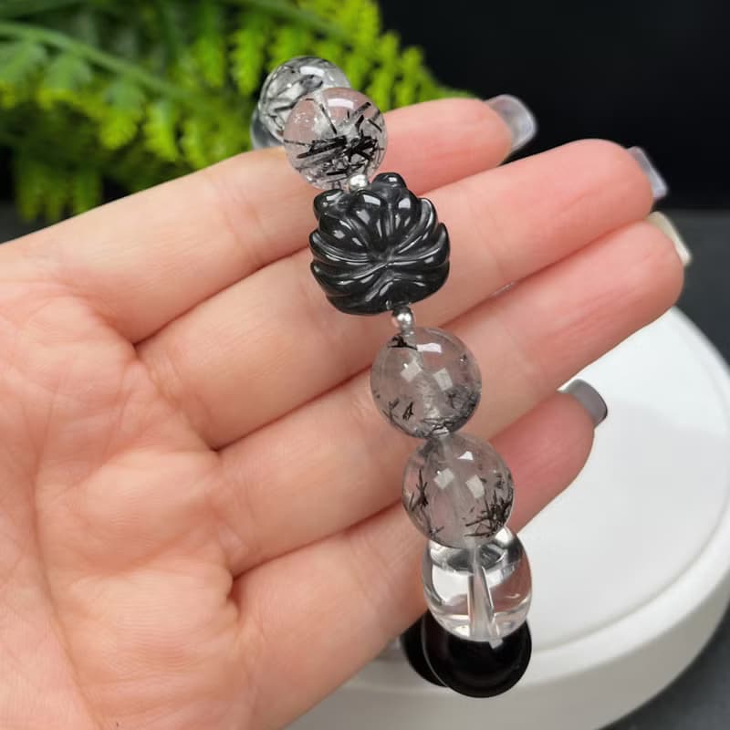 設計款多寶手串 金曜石愛心 銀曜石九尾狐 白水晶天使翅膀 黑髪晶