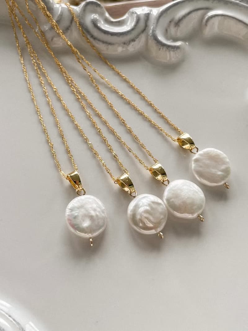 單顆珍珠圓墜項鍊  黃銅厚鍍18K金 巴洛克珍珠