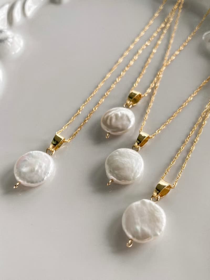 單顆珍珠圓墜項鍊  黃銅厚鍍18K金 巴洛克珍珠