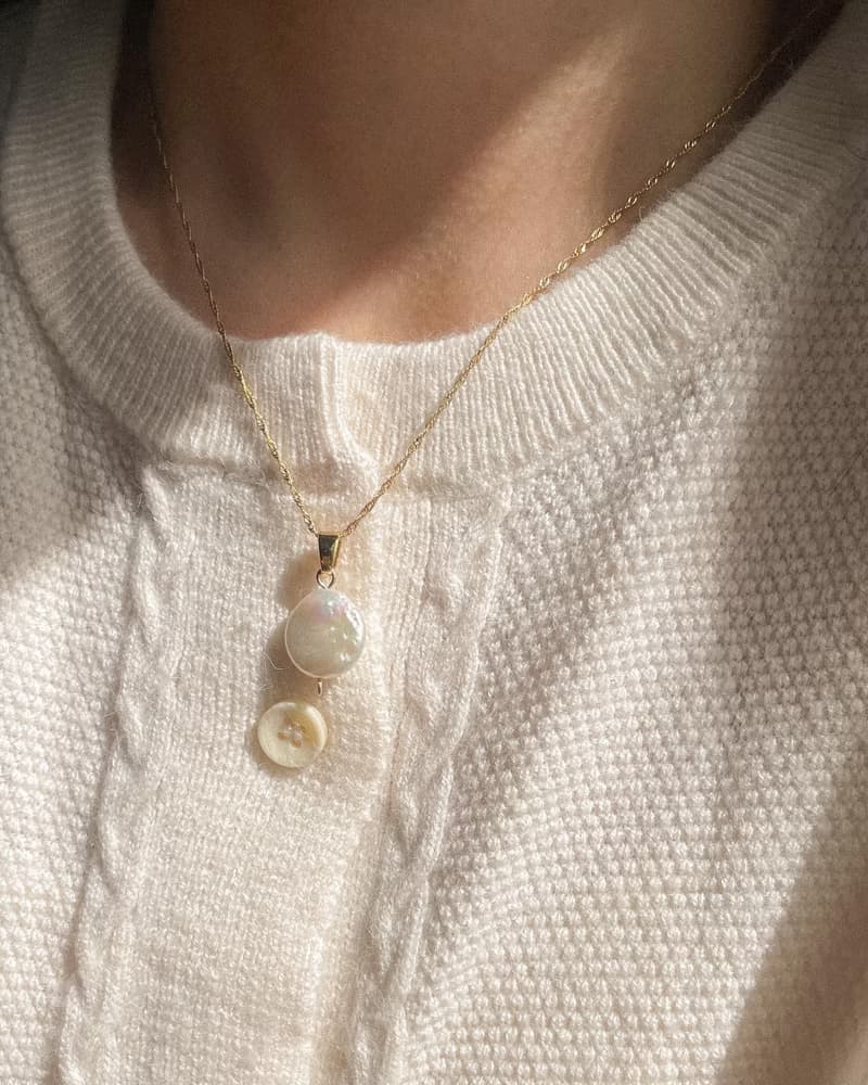 單顆珍珠圓墜項鍊  黃銅厚鍍18K金 巴洛克珍珠