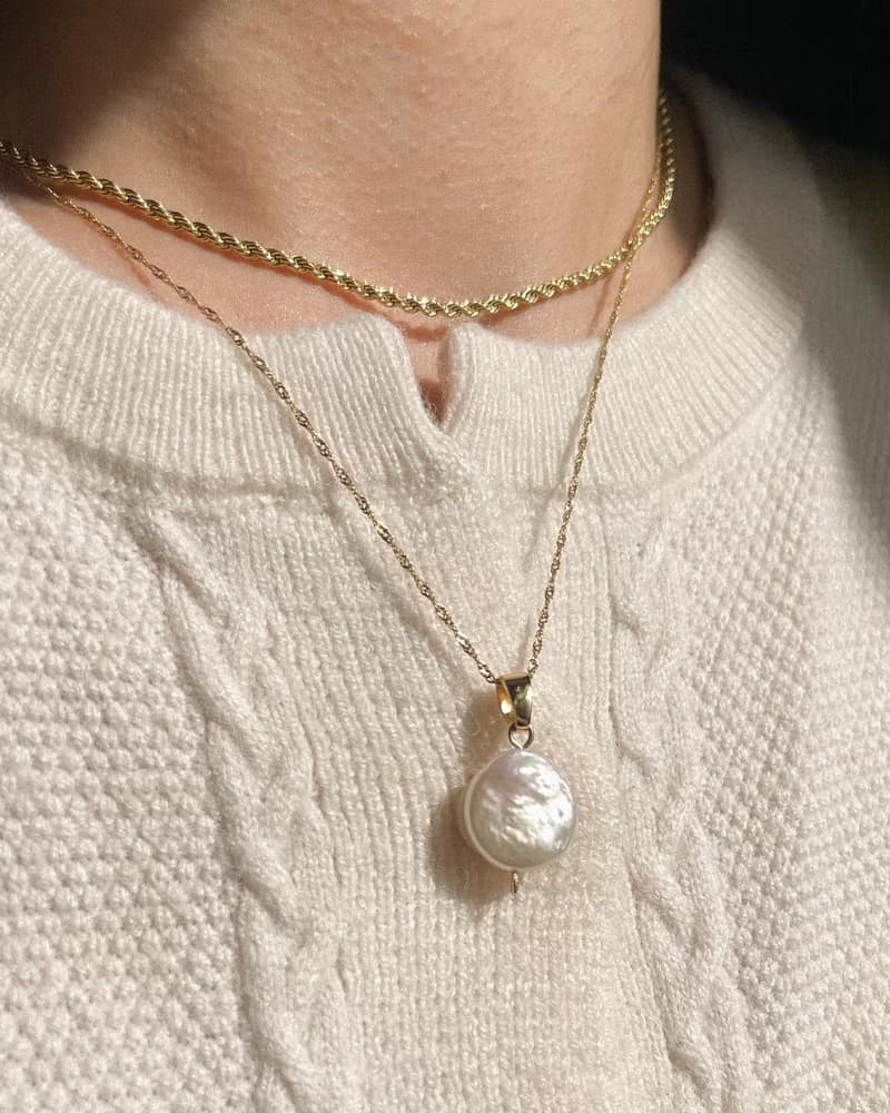 單顆珍珠圓墜項鍊  黃銅厚鍍18K金 巴洛克珍珠