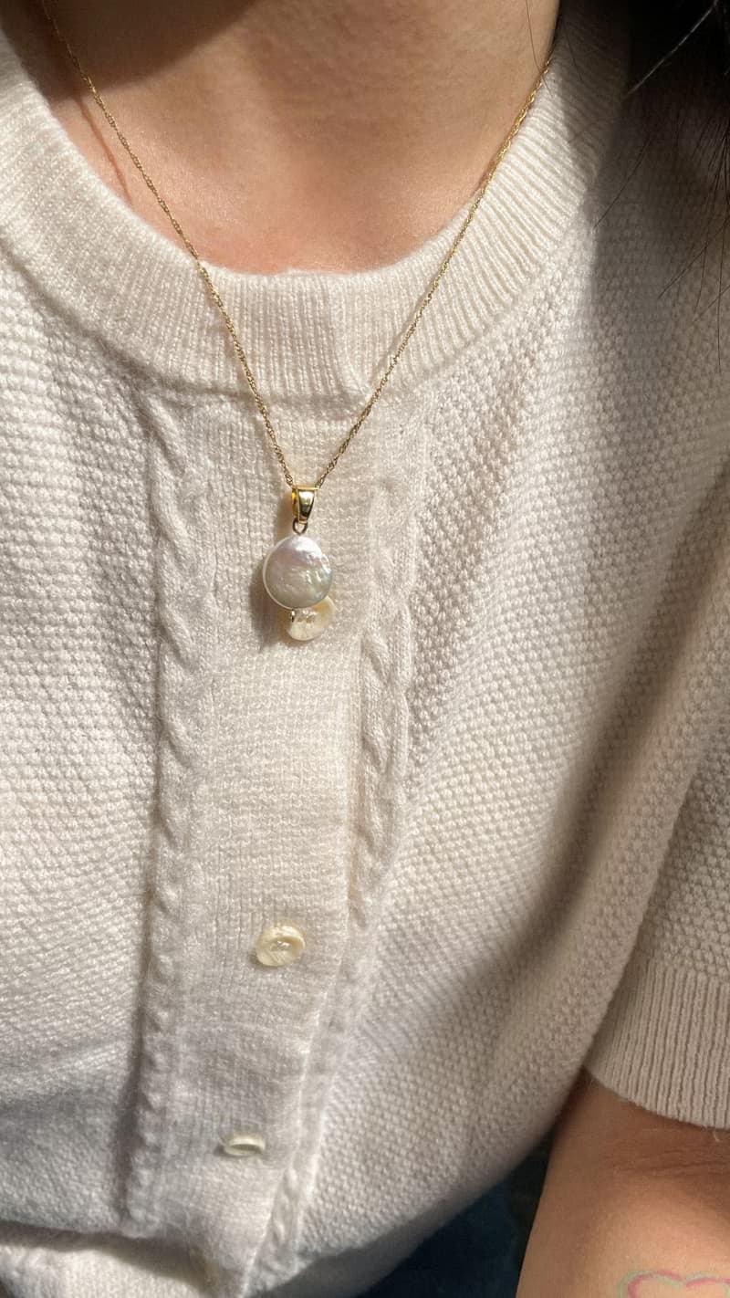 單顆珍珠圓墜項鍊  黃銅厚鍍18K金 巴洛克珍珠