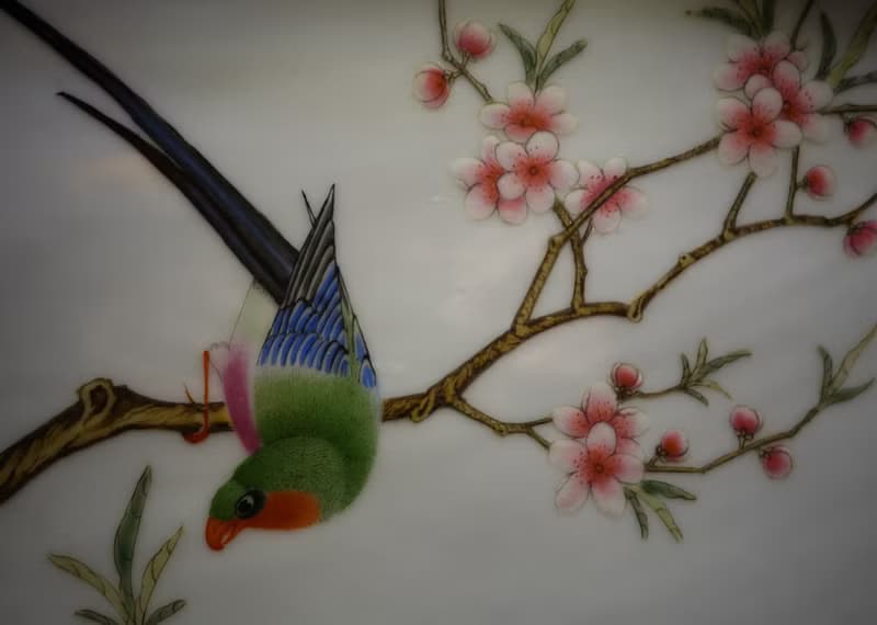 粉彩花鳥瓷板畫 瓷器 珠山八友齊名 余翰青 洋彩 琺瑯彩 郎世寧