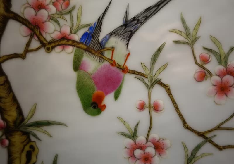粉彩花鳥瓷板畫 瓷器 珠山八友齊名 余翰青 洋彩 琺瑯彩 郎世寧