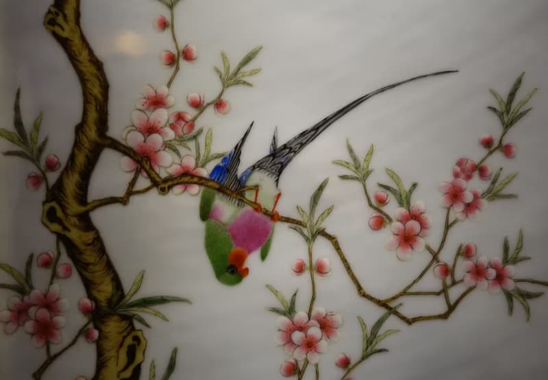 粉彩花鳥瓷板畫 瓷器 珠山八友齊名 余翰青 洋彩 琺瑯彩 郎世寧