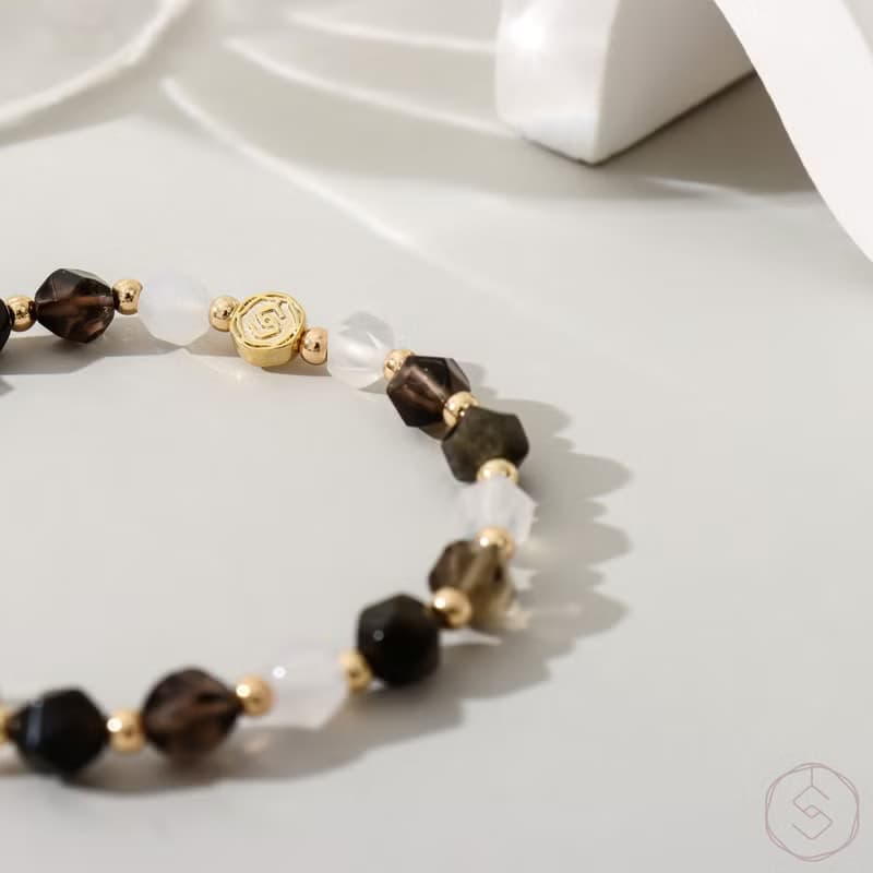 (避邪+防小人) 童趣 | 金曜石 茶水晶 白瑪瑙 白水晶 | 水晶手鍊