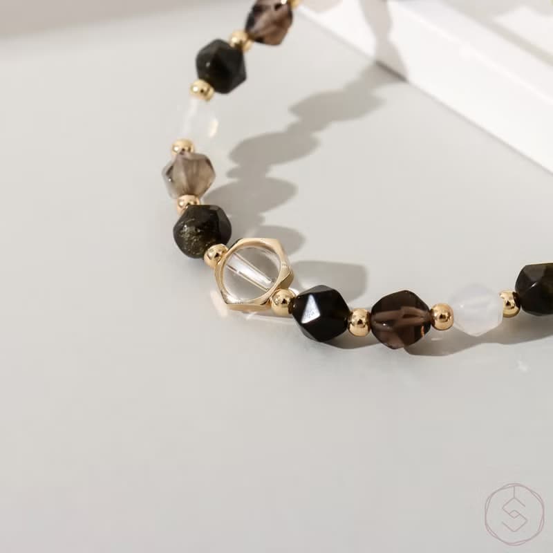(避邪+防小人) 童趣 | 金曜石 茶水晶 白瑪瑙 白水晶 | 水晶手鍊