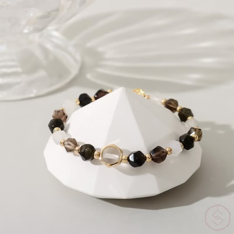 (避邪+防小人) 童趣 | 金曜石 茶水晶 白瑪瑙 白水晶 | 水晶手鍊