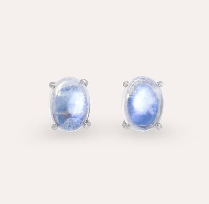 AND 月光石 藍色 橢圓 6*8mm 耳環 經典系列 Oval E 天然寶石
