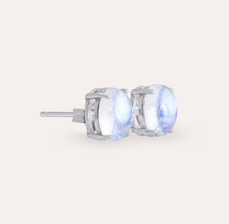 AND 月光石 藍色 橢圓 6*8mm 耳環 經典系列 Oval E 天然寶石