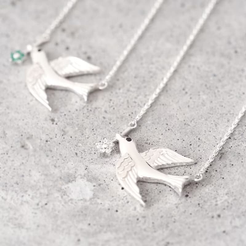 Flower Swallow Necklace Silver925
