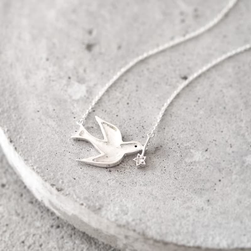 Flower Swallow Necklace Silver925