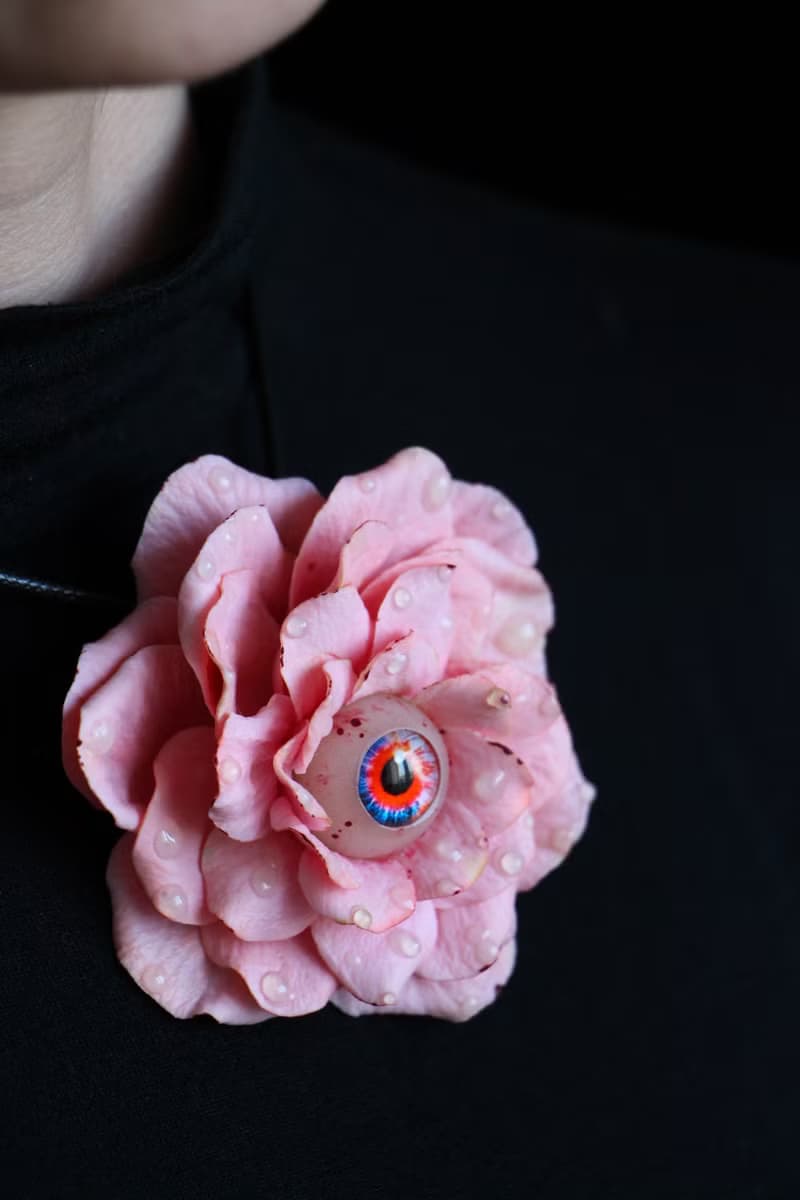 Creepy jewelry Wild pink flower pendant Goth style