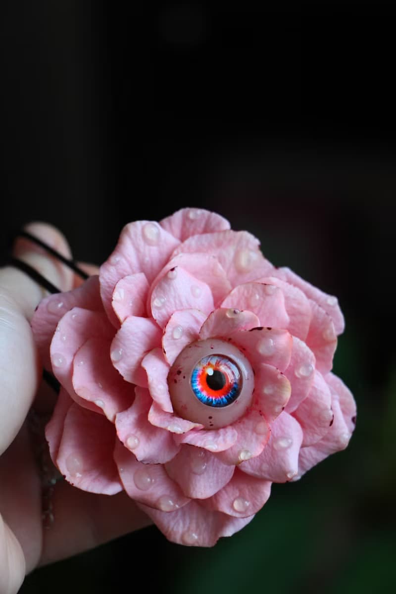 Creepy jewelry Wild pink flower pendant Goth style