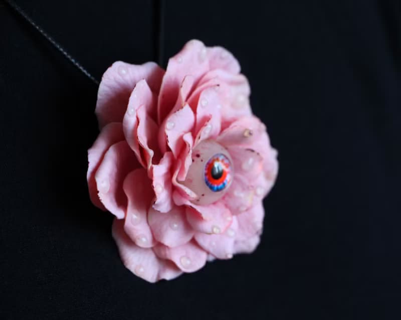 Creepy jewelry Wild pink flower pendant Goth style