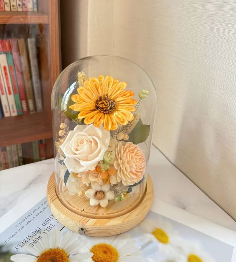 癒心花藝| 暖陽輕語永生花玻璃罩(有現貨) 生日禮物/開幕花禮