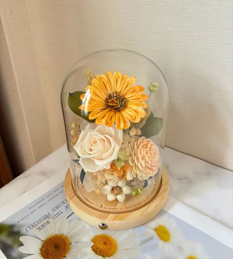 癒心花藝| 暖陽輕語永生花玻璃罩(有現貨) 生日禮物/開幕花禮