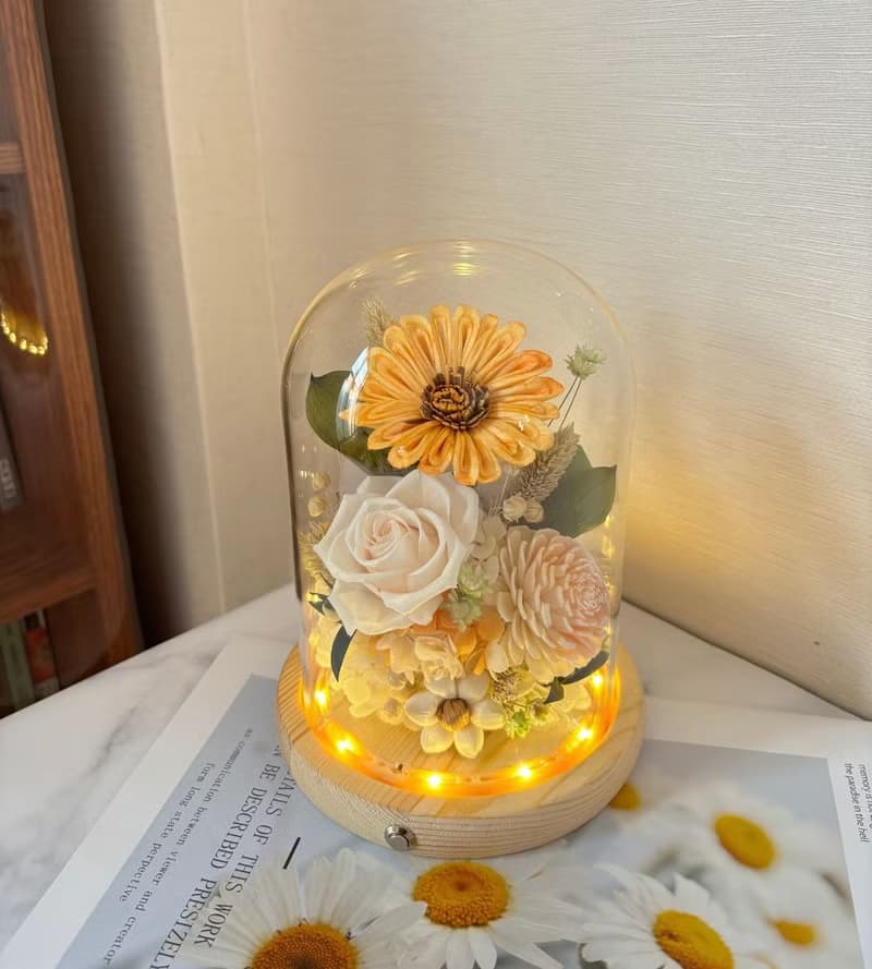 癒心花藝| 暖陽輕語永生花玻璃罩(有現貨) 生日禮物/開幕花禮