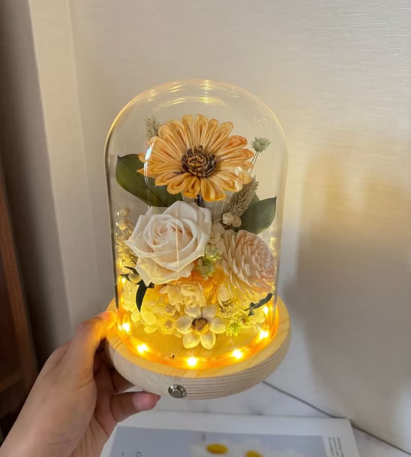 癒心花藝| 暖陽輕語永生花玻璃罩(有現貨) 生日禮物/開幕花禮