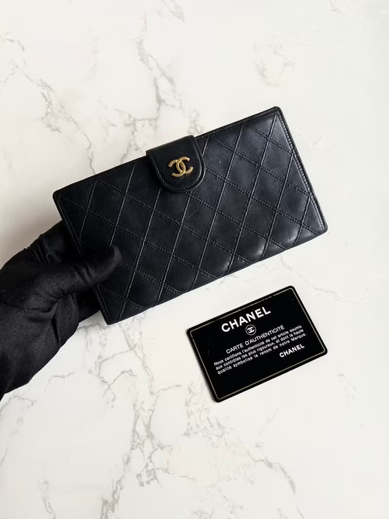 絕版古董包 Chanel 黑色小羊皮革長夾 銀包 皮夾 中古包 二手包