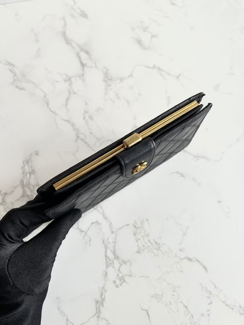絕版古董包 Chanel 黑色小羊皮革長夾 銀包 皮夾 中古包 二手包