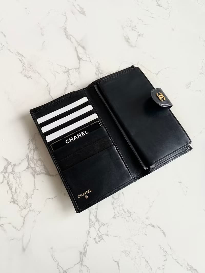絕版古董包 Chanel 黑色小羊皮革長夾 銀包 皮夾 中古包 二手包